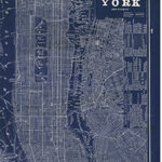 24" x 16" Indigo and White New York Map Canvas