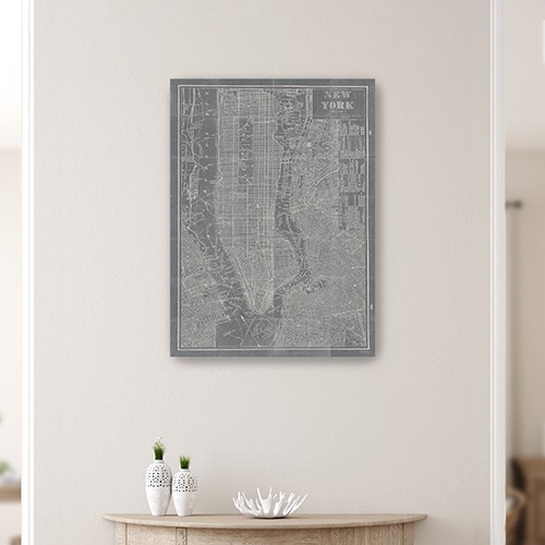 36" x 24" Gray and White New York Map Canvas Wall Art 4 36" x 24" Gray and White New York Map Canvas Wall Art - Image 4