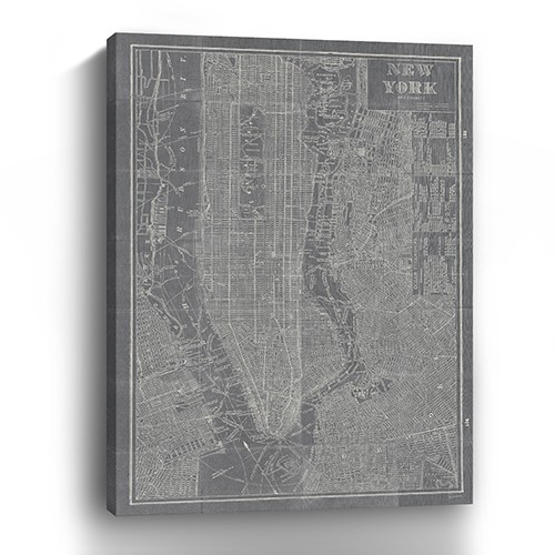 36" x 24" Gray and White New York Map Canvas Wall Art 2 36" x 24" Gray and White New York Map Canvas Wall Art - Image 2