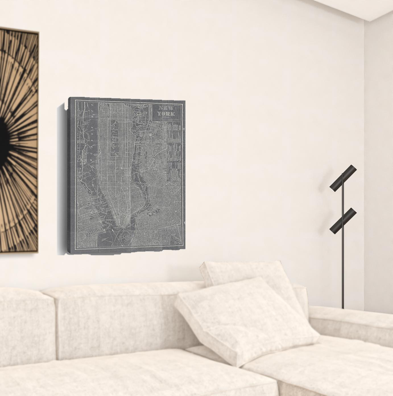 36" x 24" Gray and White New York Map Canvas Wall Art 3 36" x 24" Gray and White New York Map Canvas Wall Art - Image 3