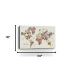 24" x 16" Floral World Map Canvas Wall Art