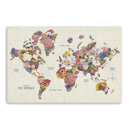 36” x 24” Floral World Map Canvas Wall Art 3 36” x 24” Floral World Map Canvas Wall Art - Image 3