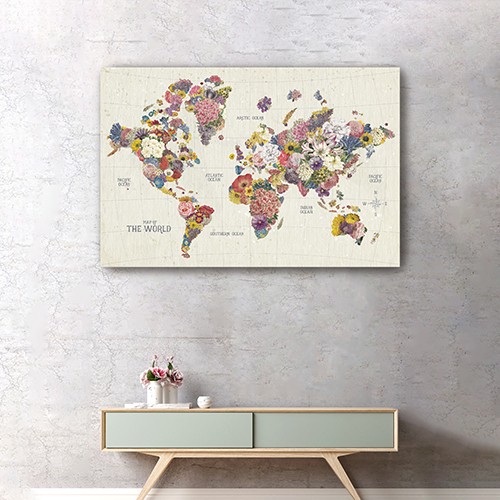 36” x 24” Floral World Map Canvas Wall Art 5 36” x 24” Floral World Map Canvas Wall Art - Image 5