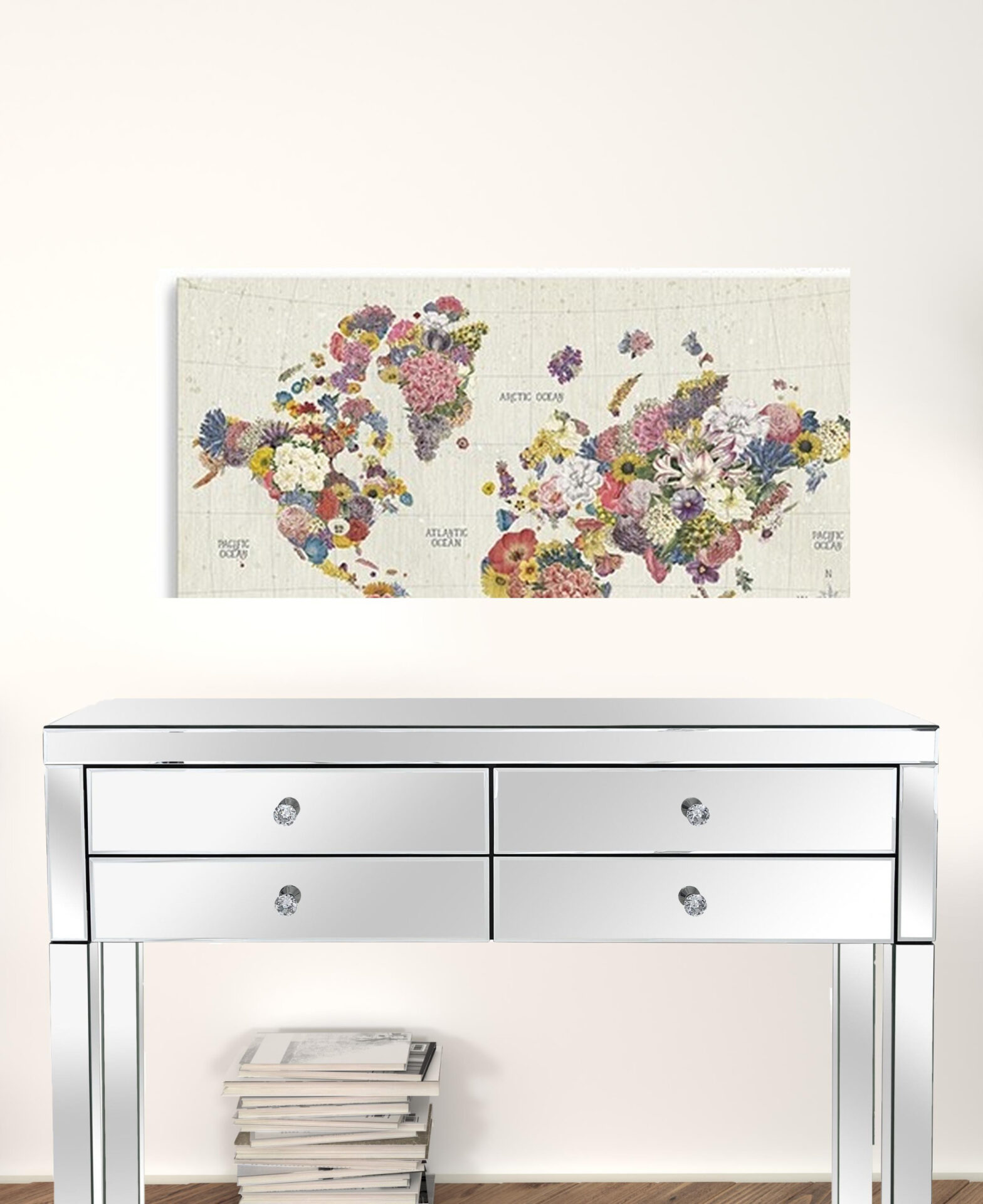 36” x 24” Floral World Map Canvas Wall Art 2 36” x 24” Floral World Map Canvas Wall Art - Image 2