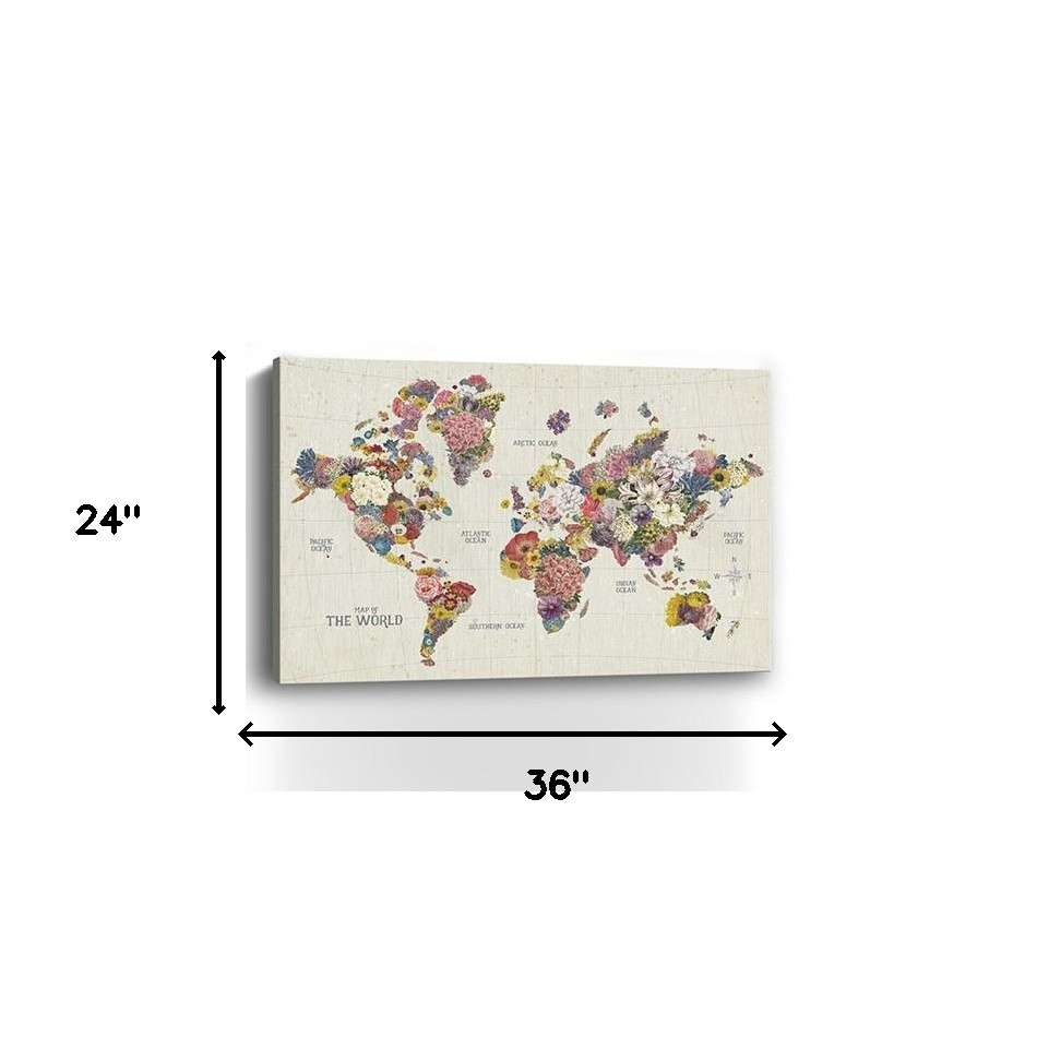 36” x 24” Floral World Map Canvas Wall Art 6 36” x 24” Floral World Map Canvas Wall Art - Image 6