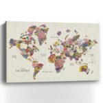 48" x 32" Floral Map Canvas Wall Art, Horizontal