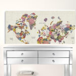 48" x 32" Floral Map Canvas Wall Art, Horizontal