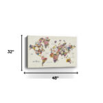 48" x 32" Floral Map Canvas Wall Art, Horizontal