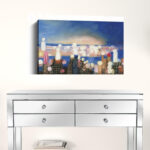 30" x 24" Watercolor City Lights Horizon Canvas Wall Art