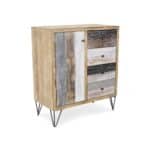 Multi Solid Wood Four Drawer Sideboard With Metal Feet