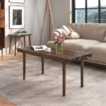 Rustic 39 Inch Coffee Table with Slatted Top and Stability