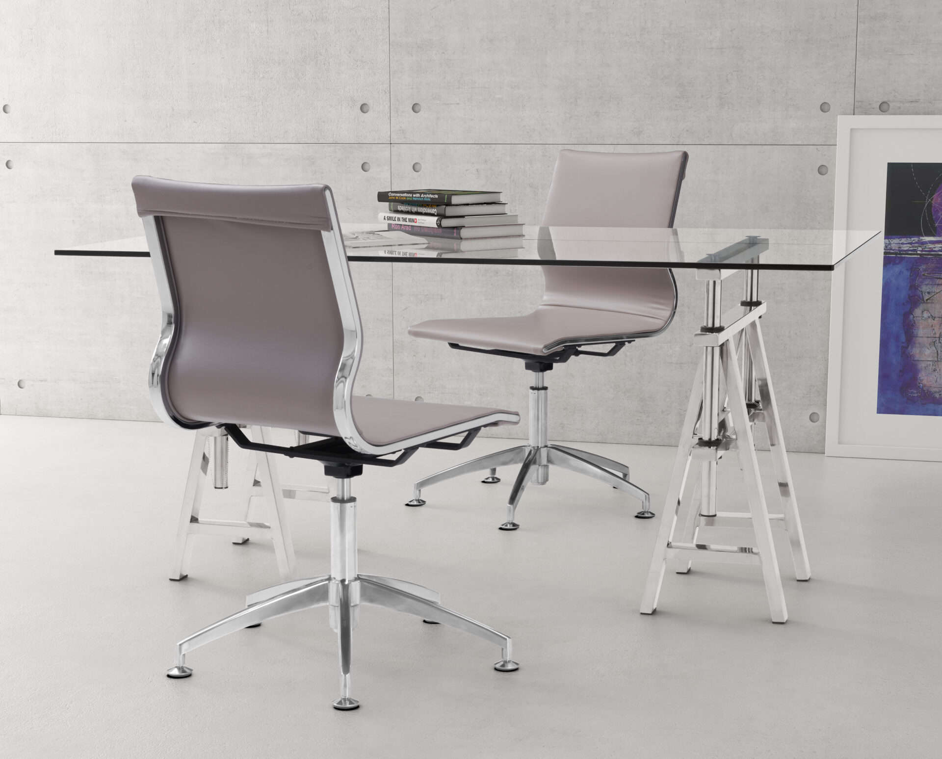 Slim Faux Leather Glider Chair with Lumbar Support, Taupe Finish 1 Slim Faux Leather Glider Chair with Lumbar Support, Taupe Finish