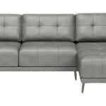 Modern Gray Leather Sectional with Chaise and Steel Legs 9 Modern Gray Leather Sectional with Chaise and Steel Legs