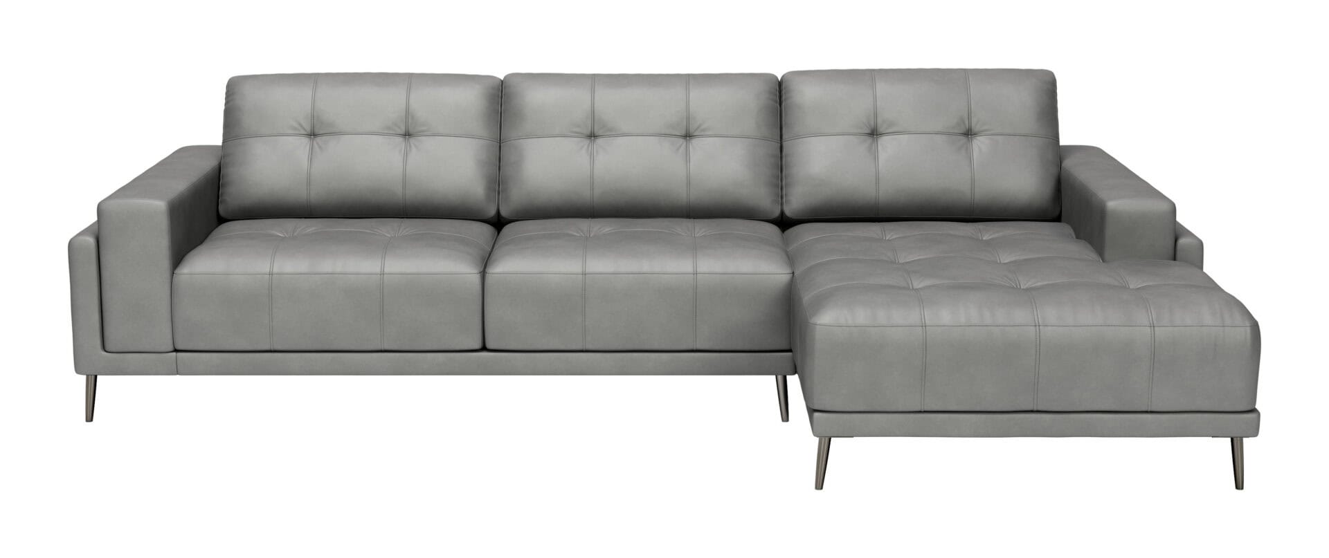 Modern Gray Leather Sectional with Chaise and Steel Legs 3 Modern Gray Leather Sectional with Chaise and Steel Legs - Image 3