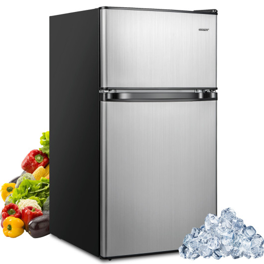 Compact 3.2 Cu. Ft Mini Fridge with Freezer and LED Lights