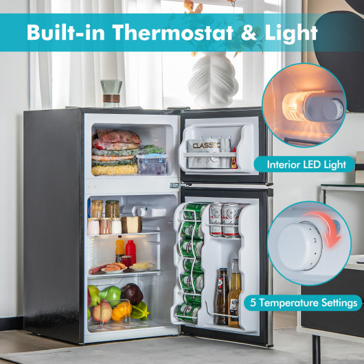 Compact 3.2 Cu. Ft Mini Fridge with Freezer and LED Lights