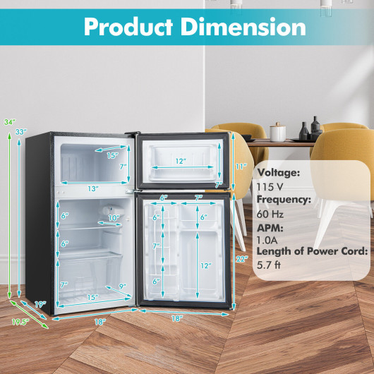 Compact 3.2 Cu. Ft Mini Fridge with Freezer and LED Lights