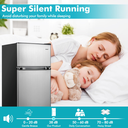 Compact 3.2 Cu. Ft Mini Fridge with Freezer and LED Lights