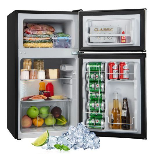 Compact 3.2 Cu. Ft Mini Fridge with Freezer and LED Lights