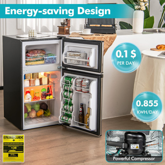 Compact 3.2 Cu. Ft Mini Fridge with Freezer and LED Lights