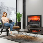 Electric Fireplace Log Heater with Adjustable Flame Brightness Black