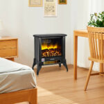 Compact Electric Fireplace Heater with Realistic Flame Effect Black