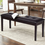 Rustic Button Tufted Upholstered PU Bench with Solid Wood Legs