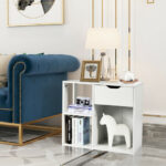 Modern 2-Tier Wooden Side Table with Drawer and Shelves