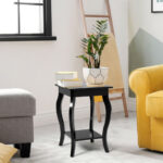 Curved Leg MDF Side Table with Display Shelf Black