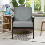 Rubber Wood Accent Chair with Linen Upholstery and Armrests 8 Rubber Wood Accent Chair with Linen Upholstery and Armrests