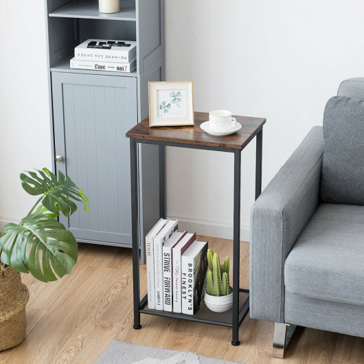 Rustic Industrial Side Table with Metal Mesh Storage Shelves 3 Rustic Industrial Side Table with Metal Mesh Storage Shelves - Image 3