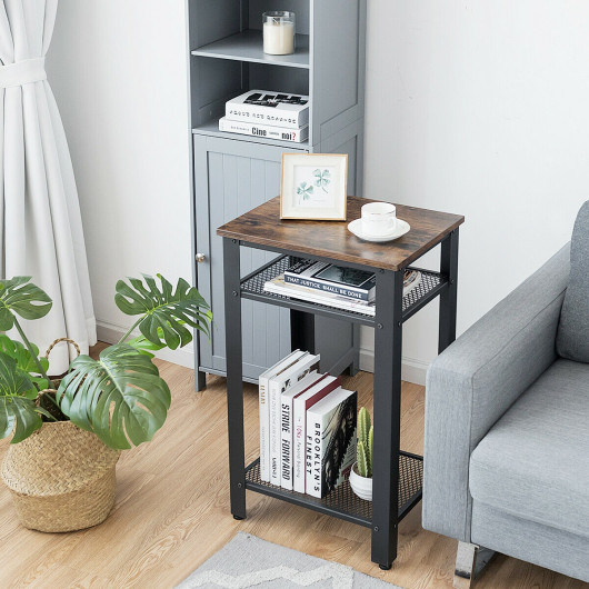 Industrial Side Table with 3-Tier Storage Shelves and Mesh 7 Industrial Side Table with 3-Tier Storage Shelves and Mesh - Image 7