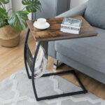 Rustic C Shaped End Table with Pocket and Metal Frame 8 Rustic C Shaped End Table with Pocket and Metal Frame