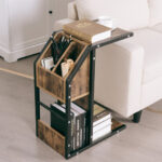 Industrial C Shape End Table with Storage Space and Shelves