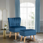 Velvet Upholstered Accent Chair and Ottoman with Wooden Legs (Set of 2) 8 Velvet Upholstered Accent Chair and Ottoman with Wooden Legs (Set of 2)