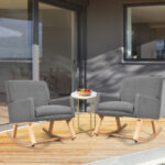 Gray Upholstered Rocking Chair with Solid Wood Base