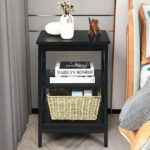 3 Tier Black Side Table with Storage Compartments