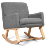 Gray Upholstered Rocking Chair with Solid Wood Base