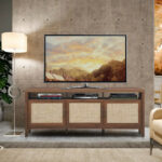 Rattan Door TV Stand with Storage for TVs up to 65 Inch
