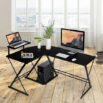 Space-Saving Reversible L-Shaped Desk with Shelf and CPU Stand 27 Space-Saving Reversible L-Shaped Desk with Shelf and CPU Stand