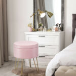 Velvet Storage Ottoman Stool with Gold Metal Legs and Storage 28 Velvet Storage Ottoman Stool with Gold Metal Legs and Storage