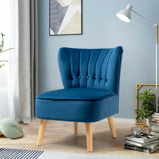 Velvet Armless Accent Chair with Tufted Cushion and Wood Legs 2 Velvet Armless Accent Chair with Tufted Cushion and Wood Legs - Image 2