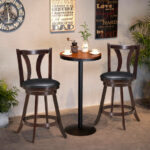 Rustic Swivel Bar Stools with Leather Padded Seats (Set of 2)