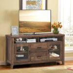 Retro Wooden TV Stand with Storage, Glass Doors, and Drawers