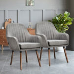 Gray Upholstered Accent Chairs with Wooden Legs and Armrests (Set of 2) 8 Gray Upholstered Accent Chairs with Wooden Legs and Armrests (Set of 2)