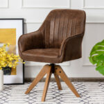 Mid Century Swivel PU Leather Accent Chair with Wood Legs