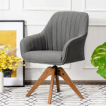 Swivel Linen Accent Chair with Beech Wood Legs