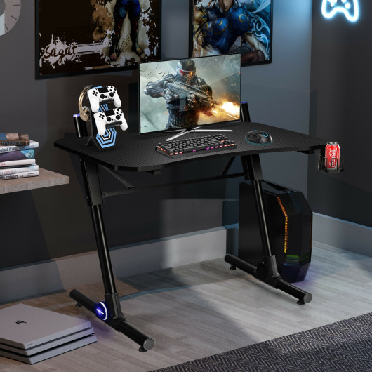 Height Adjustable Gaming Desk with LED Lights and Cup Holder 2 Height Adjustable Gaming Desk with LED Lights and Cup Holder - Image 2