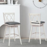 Swivel Bar Stools with Rubberwood Frame and PVC Cushion (Set of 2)