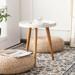 Compact Round Side Table with Wooden Tray and Bamboo Legs 8 Compact Round Side Table with Wooden Tray and Bamboo Legs